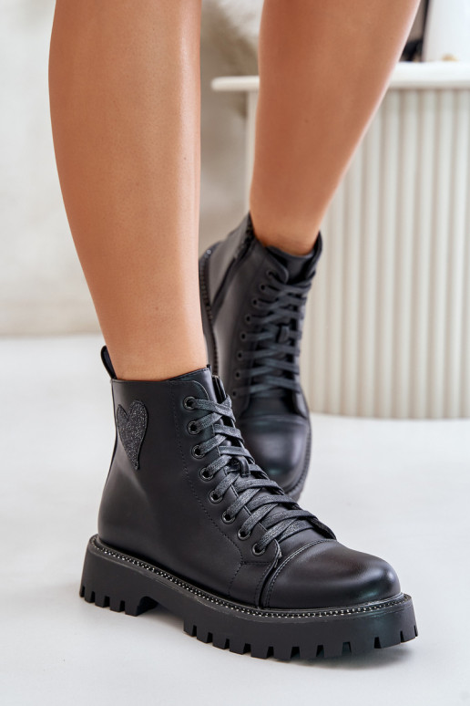 Women's shoes with zipper and decorative heart Black Obeena