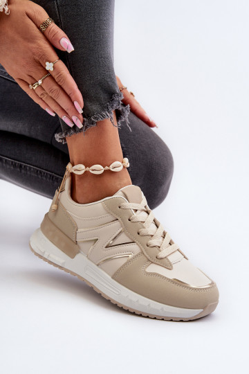 Women's Beige Faux Leather Sneakers Kaimans 2
