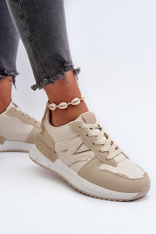 Women's Beige Faux Leather Sneakers Kaimans Women's Beige Faux Leather Sneakers Kaimans