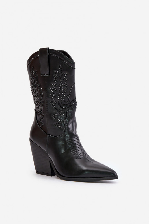 Insulated Cowboy Boots On Heel With Decoration Black Arlitta Insulated Cowboy Boots On Heel With Decoration Black Arlitta