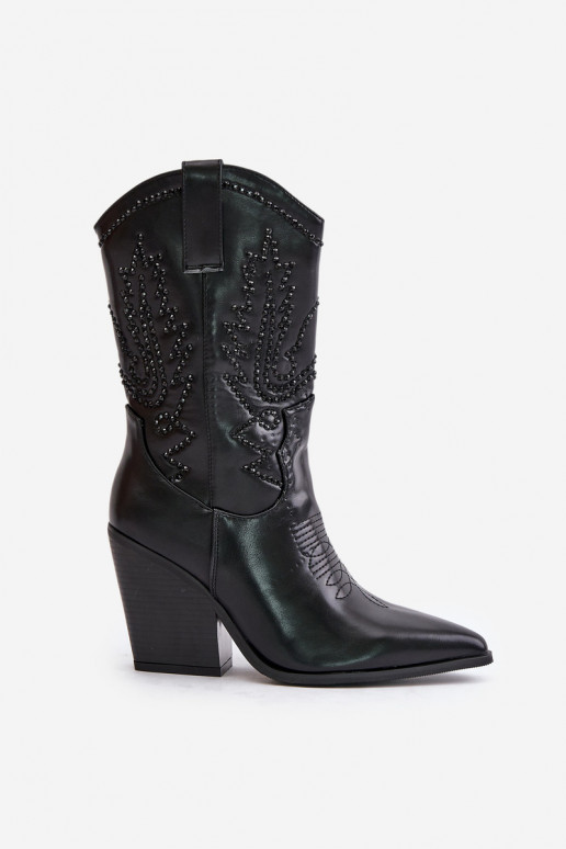 Insulated Cowboy Boots On Heel With Decoration Black Arlitta Insulated Cowboy Boots On Heel With Decoration Black Arlitta