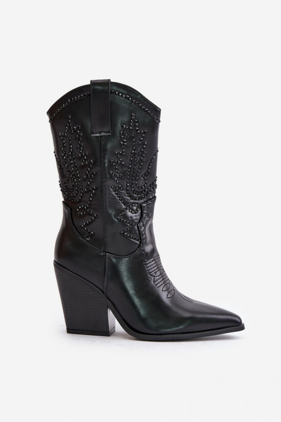 Insulated Cowboy Boots On Heel With Decoration Black Arlitta