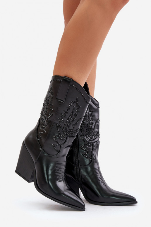 Insulated Cowboy Boots On Heel With Decoration Black Arlitta Insulated Cowboy Boots On Heel With Decoration Black Arlitta