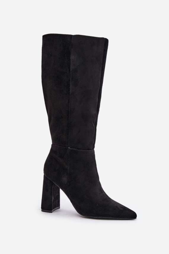 Knee High Block Heels Black Lannetea