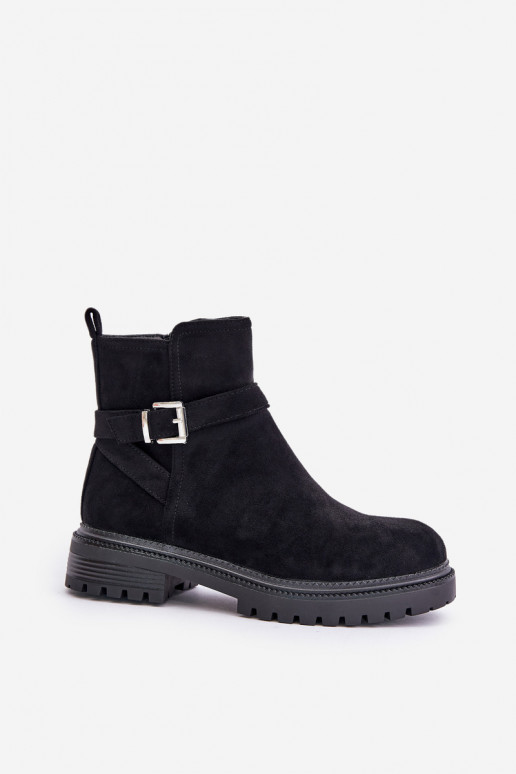 Insulated ankle boots with zipper and buckle black Kikiella Insulated ankle boots with zipper and buckle black Kikiella