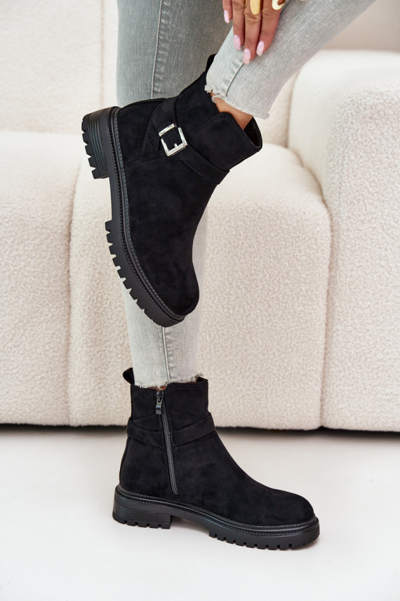 Insulated ankle boots with zipper and buckle black Kikiella