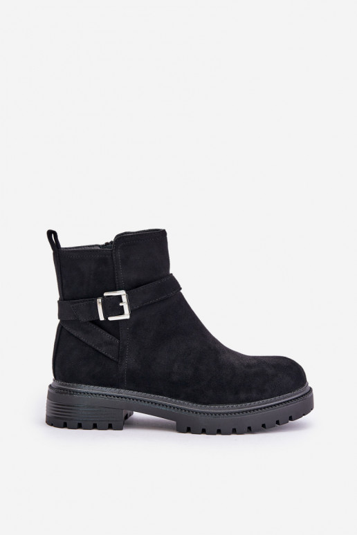 Insulated ankle boots with zipper and buckle black Kikiella Insulated ankle boots with zipper and buckle black Kikiella