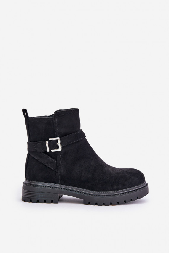 Insulated ankle boots with zipper and buckle black Kikiella