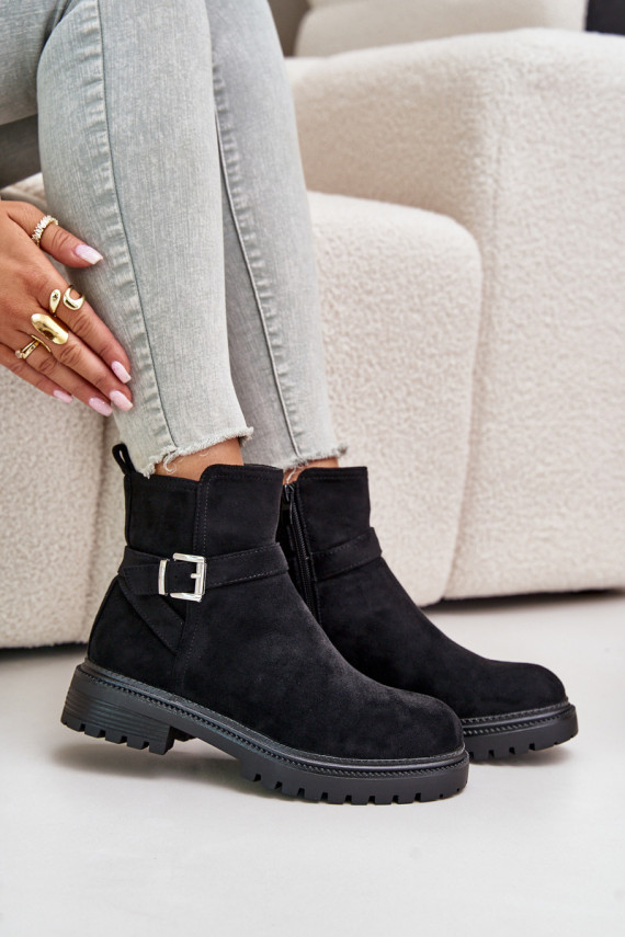 Insulated ankle boots with zipper and buckle black Kikiella