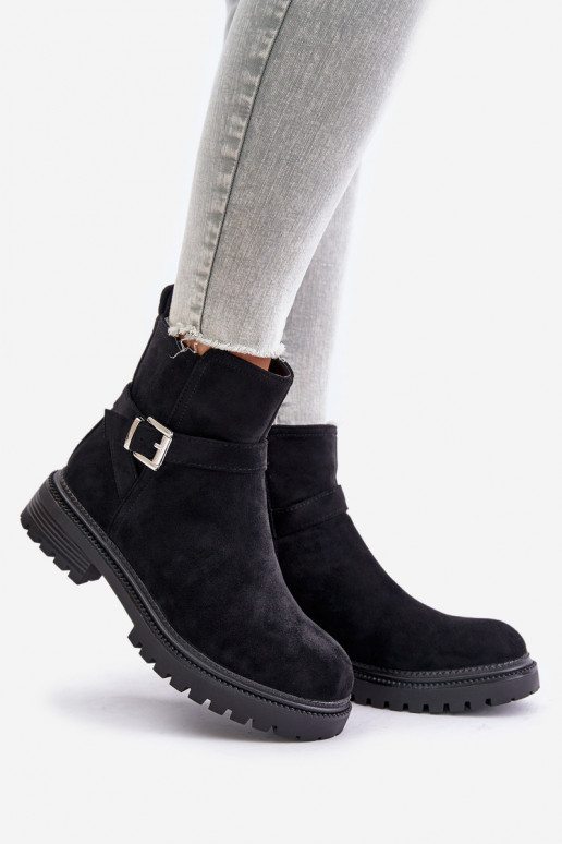 Insulated ankle boots with zipper and buckle black Kikiella Insulated ankle boots with zipper and buckle black Kikiella