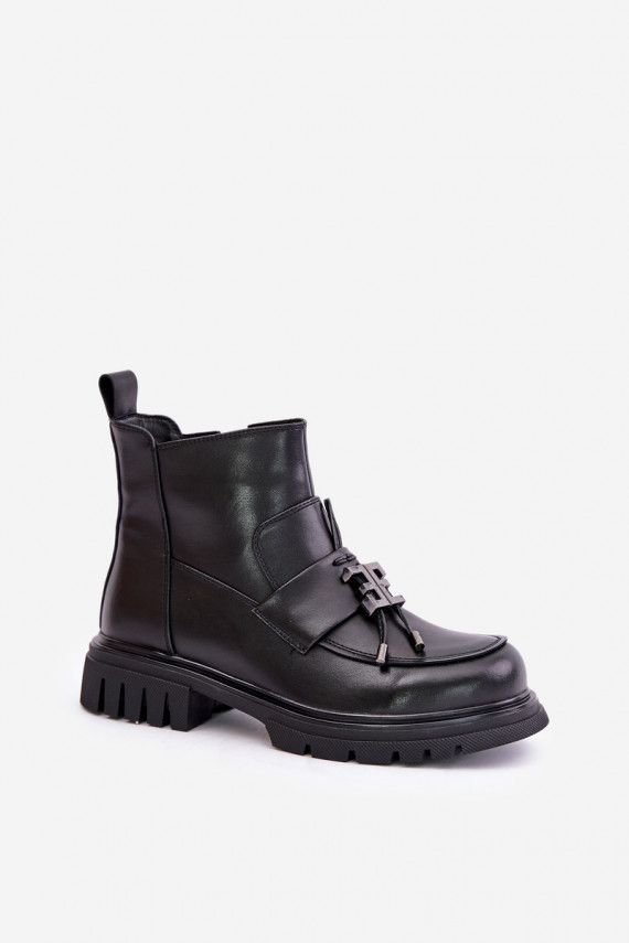Leather wide-heeled stilettos with ornaments in black Asperra