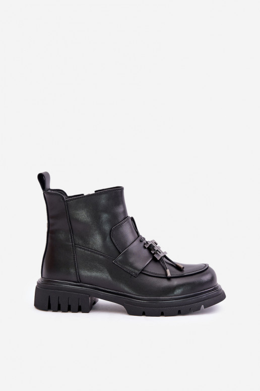 Leather wide-heeled stilettos with ornaments in black Asperra