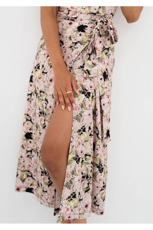 Selma - Pink flowers printed wrap dress