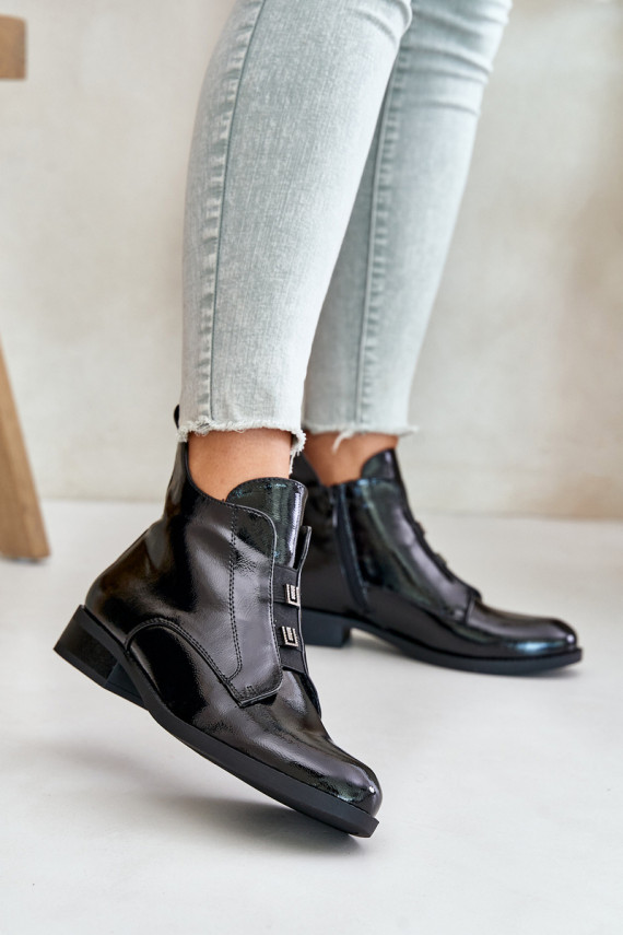 With varnish effect Warm boots to the Castle with wide heels S.Barski black color