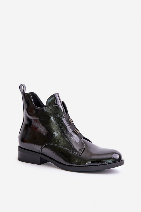 With varnish effect Warm boots to the Castle with wide heels S.Barski black color