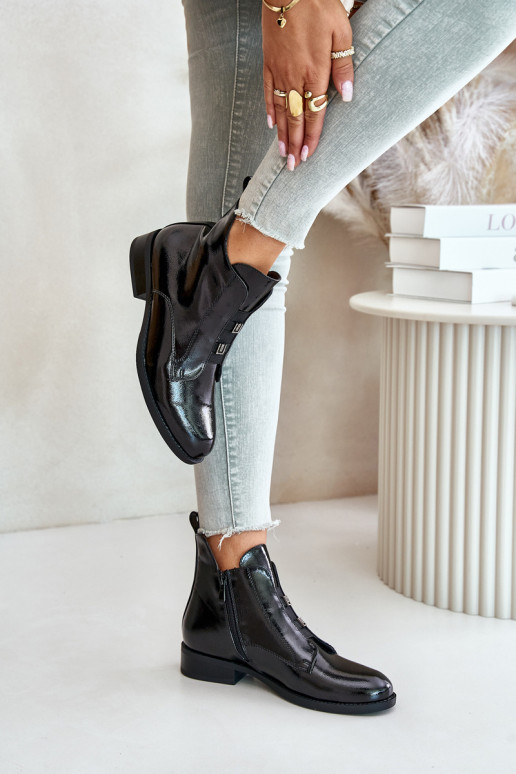 With varnish effect Warm boots to the Castle with wide heels S.Barski black color