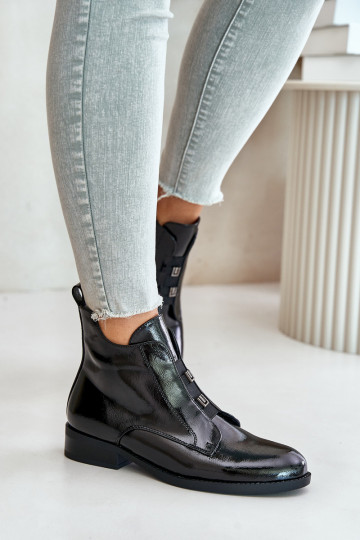 With varnish effect Warm boots to the Castle with wide heels S.Barski black color