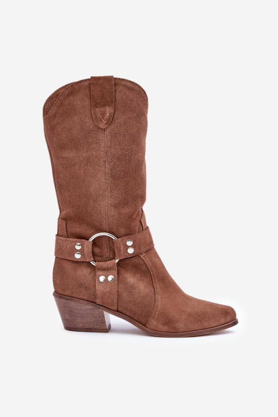 Zazoo Suede Cowboy Boots Ladies Mid Calf Brown