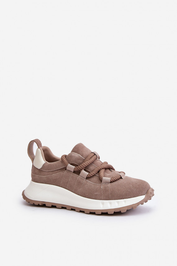 Women'S Suede Sneakers With Thick Laces Beige Artiker