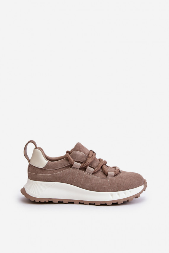 Women'S Suede Sneakers With Thick Laces Beige Artiker