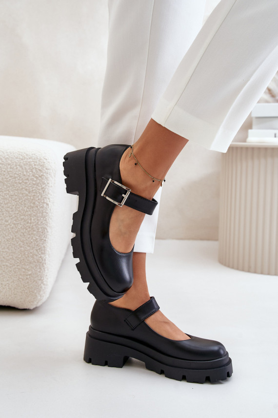Women's Shoes With Buckle Black Plikuria