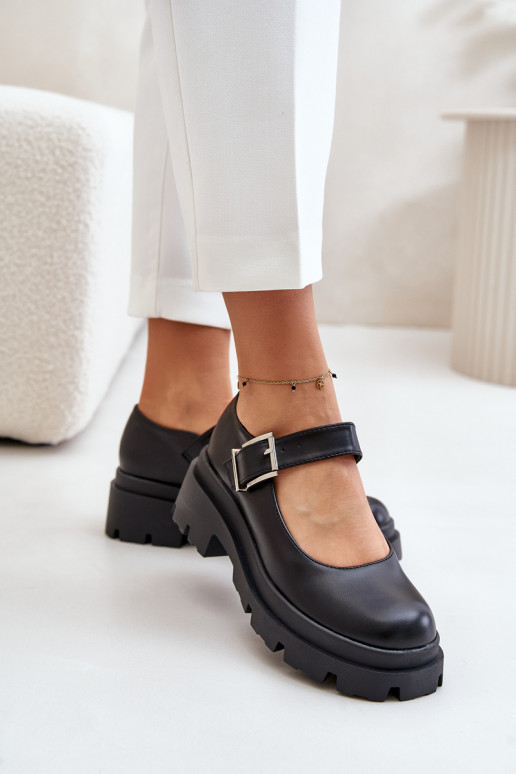 Women's Shoes With Buckle Black Plikuria