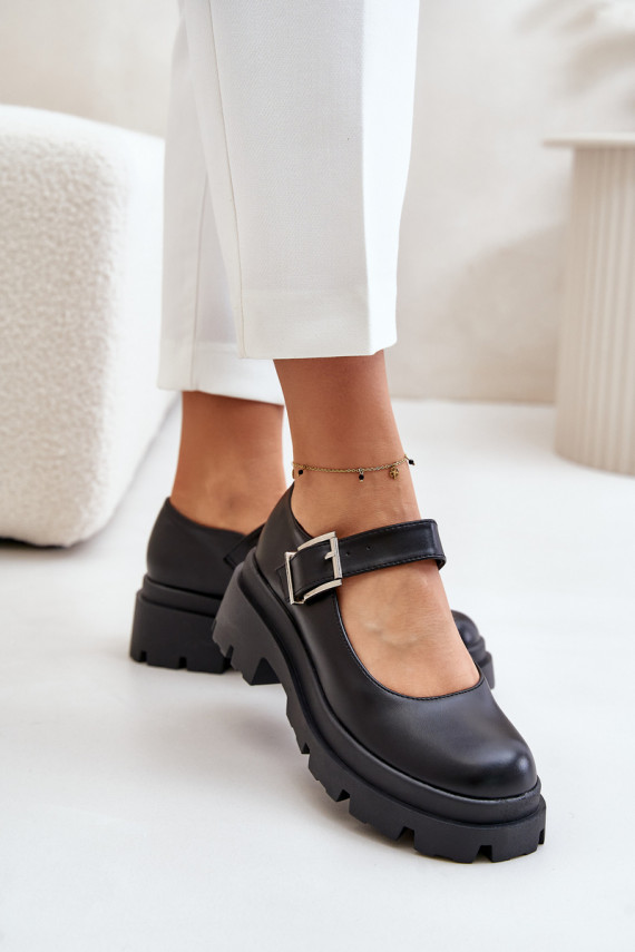 Women's Shoes With Buckle Black Plikuria
