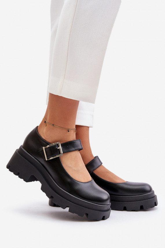 Women's Shoes With Buckle Black Plikuria