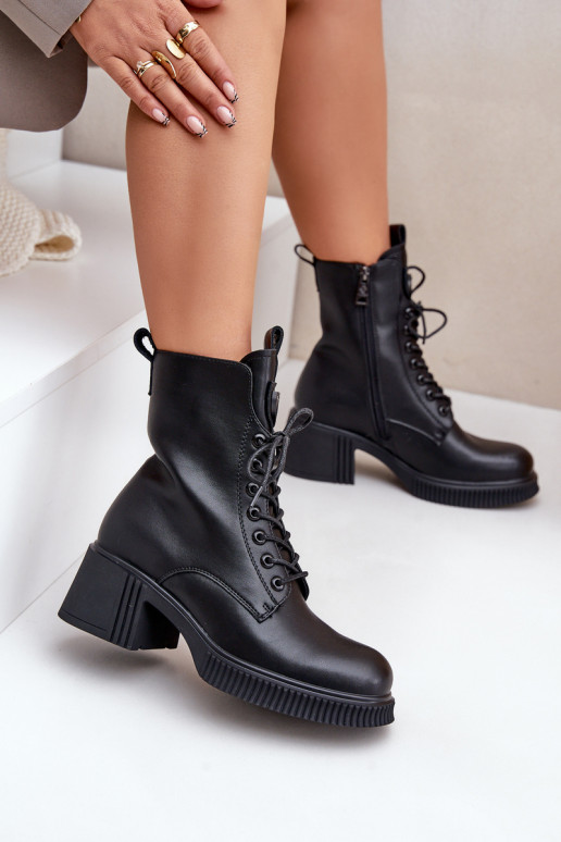 Insulated Women's Boots Made of Natural Leather Black Vinceza