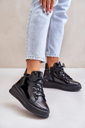 With varnish effect sports shoes with platform natural leather Artiker black color 2