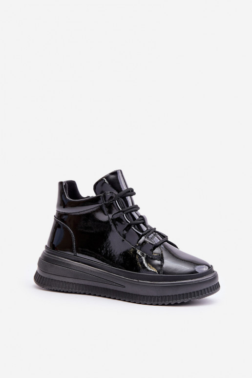 With varnish effect sports shoes with platform natural leather Artiker black color