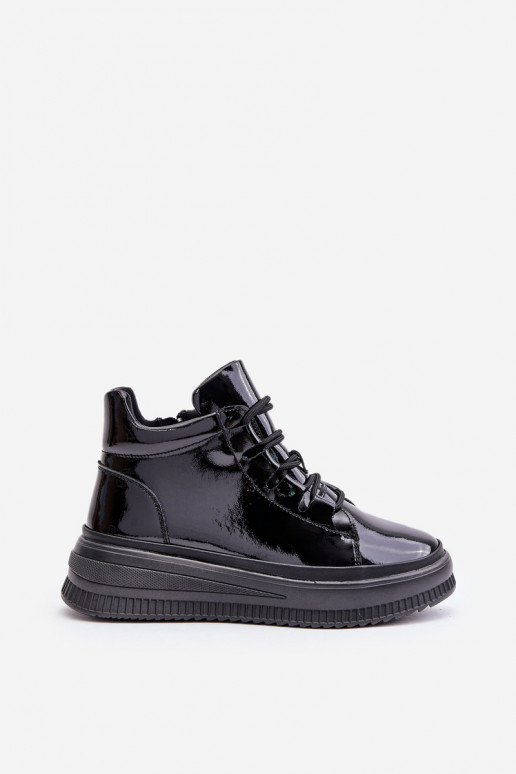 With varnish effect sports shoes with platform natural leather Artiker black color
