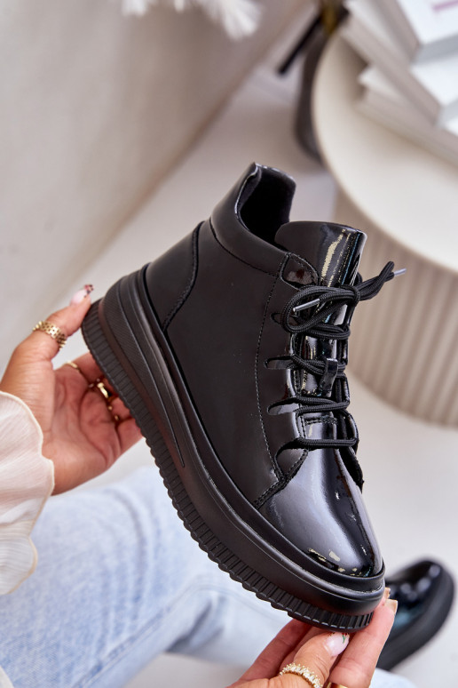 With varnish effect sports shoes with platform natural leather Artiker black color