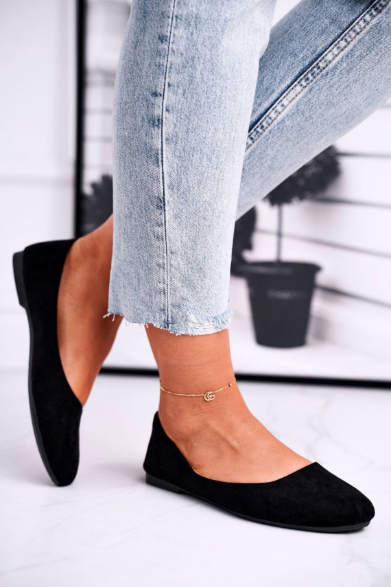 Women's Black Suede Ballet Flats Lasota