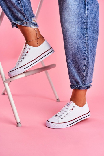 Women's Classic White Sneakers With Red Trim Ecoma 2
