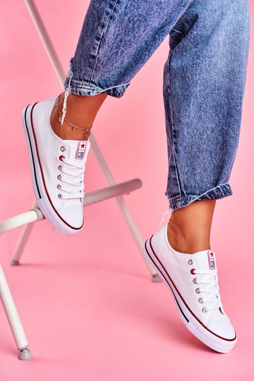 Women's Classic White Sneakers With Red Trim Ecoma