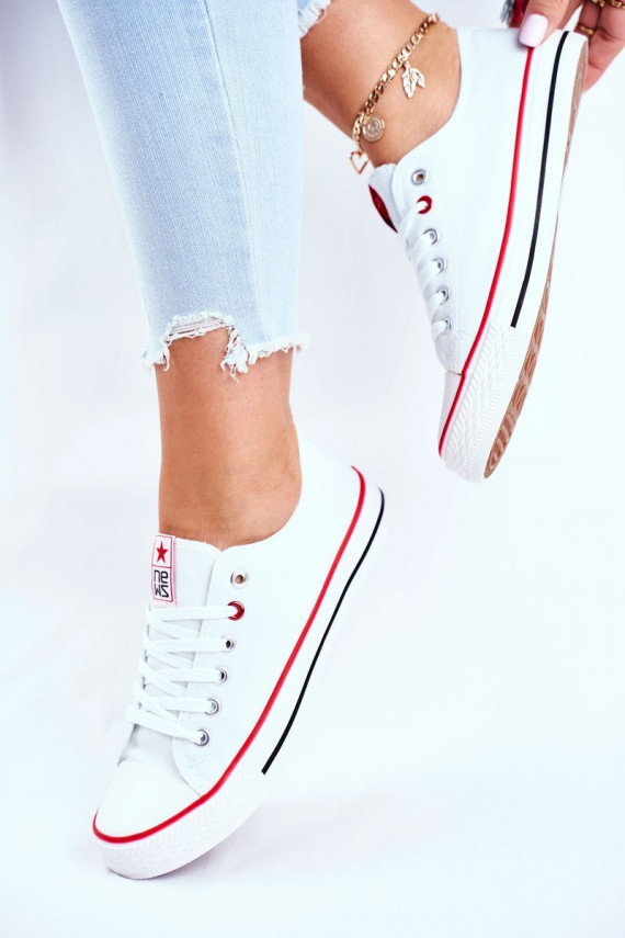 Women's Classic White Sneakers With Red Trim Ecoma