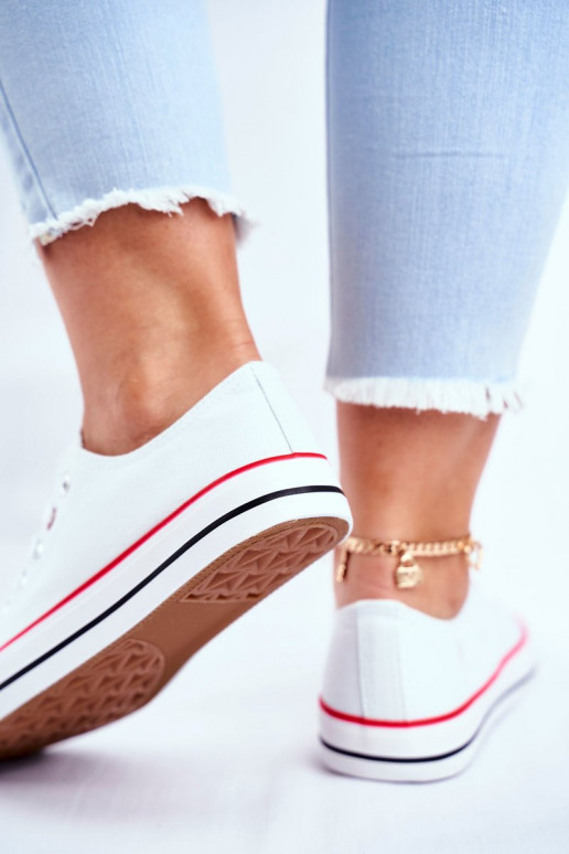 Women's Classic White Sneakers With Red Trim Ecoma