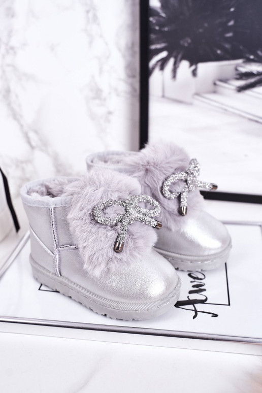 Children's Snow Boots Insulated With Fur Silver Aurora