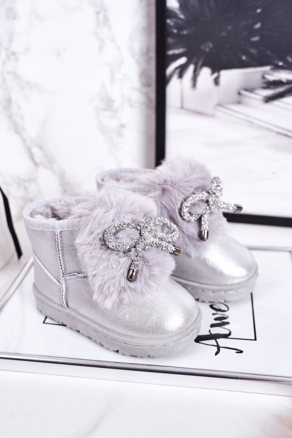 Children's Snow Boots Insulated With Fur Silver Aurora