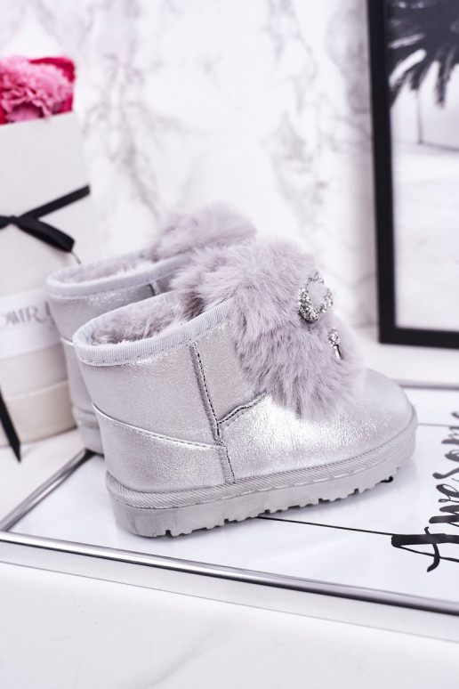 Children's Snow Boots Insulated With Fur Silver Aurora
