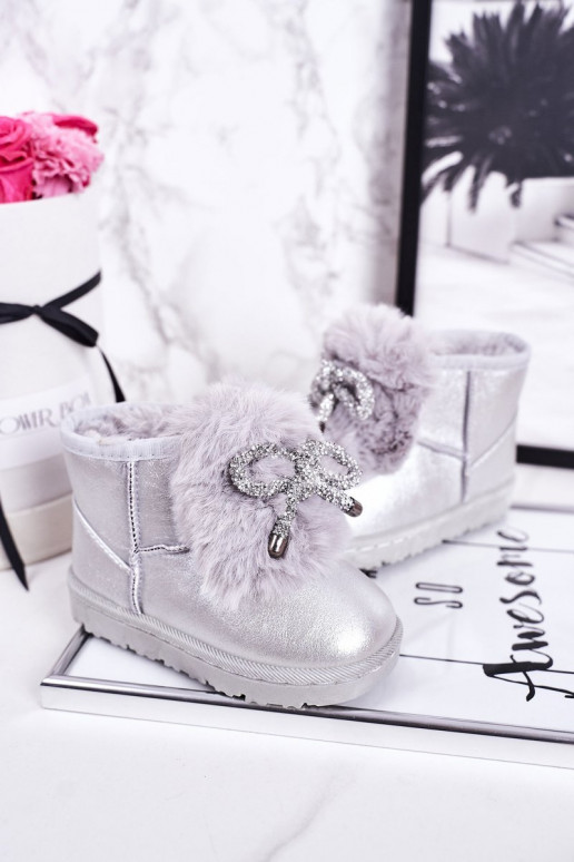 Children's Snow Boots Insulated With Fur Silver Aurora