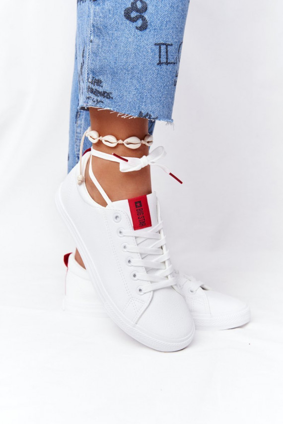Women's Leather Sneakers With A Ribbon BIG STAR DD274685 White