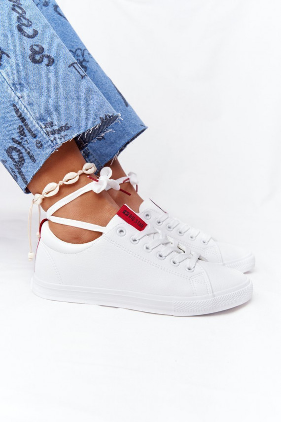 Women's Leather Sneakers With A Ribbon BIG STAR DD274685 White
