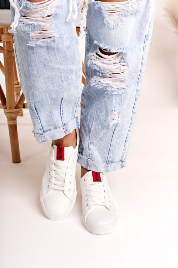 Women's Leather Sneakers With A Ribbon BIG STAR DD274685 White