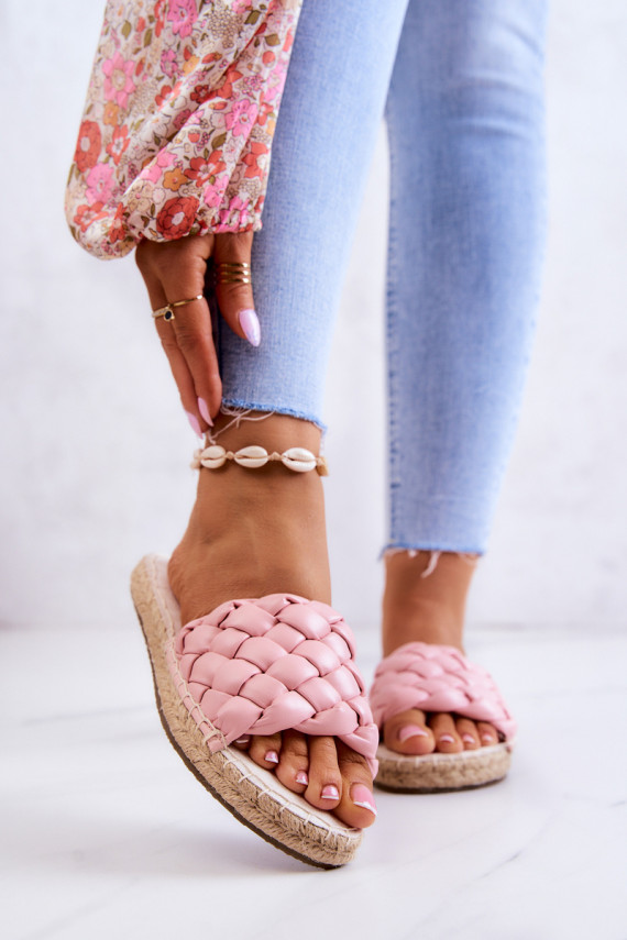 Leather Braided Slippers Big Star JJ274921 Pink