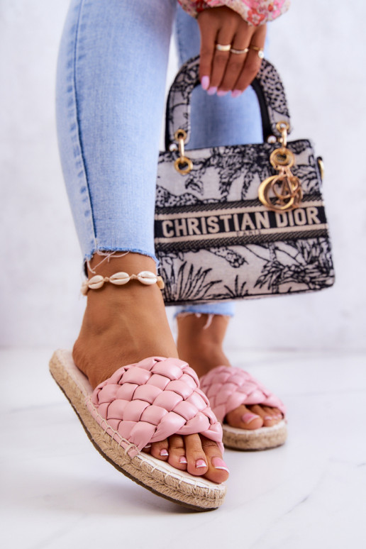 Leather Braided Slippers Big Star JJ274921 Pink