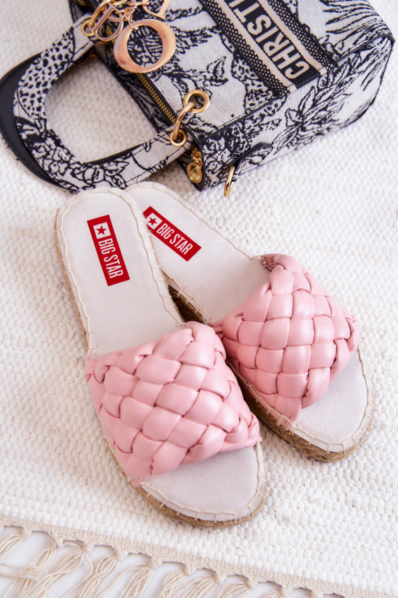 Leather Braided Slippers Big Star JJ274921 Pink