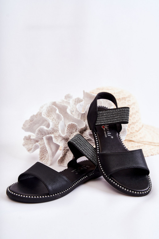 Classic Leather Sandals With Studs Black Shelly