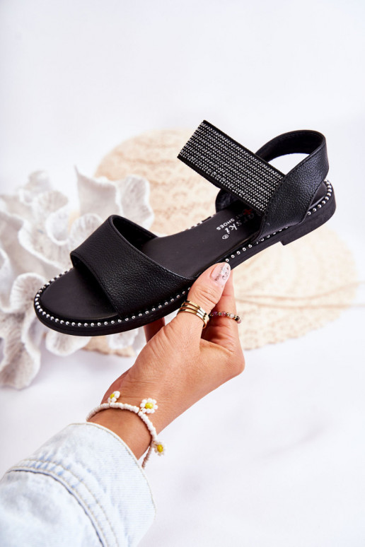 Classic Leather Sandals With Studs Black Shelly